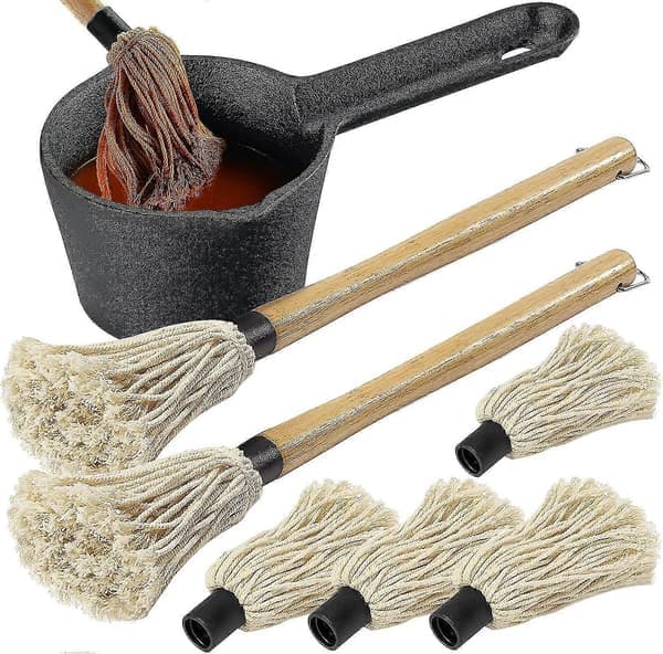 Støbejernsgryde og BBQ Mop Børstesæt til Grillning, 6 Dele Grilltilbehør Inkluderer 710ml (FMY)