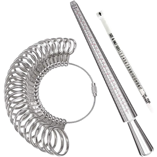 Ringstorleksmätare, aluminiumringmandrel och fingermätare (metallringstorleksmätare set)$Ringmandrelstorleksmätare metall smyckesmått storlek 1-15 med