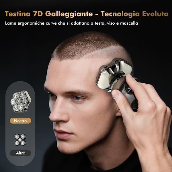 7D magnetisk barbermaskin Absolute-6 - Zero Glip hodebarbermaskin, IP67 vanntett med LED-skjerm, 6-i-1 hår