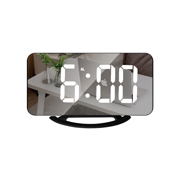 Digital väckarklocka, väckarklockor för sovrum, stor display spegelyta väckarklocka med USB-laddare 12/24H, automatisk dimmerläge, för kontor sovrum