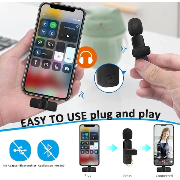 Trådlös Lavalier Lapel Mikrofon för iPhone iPad, Mini Inspelningstelefonmikrofon för Livestream, för Videoinspelning, Intervju, TikTok, Facebook