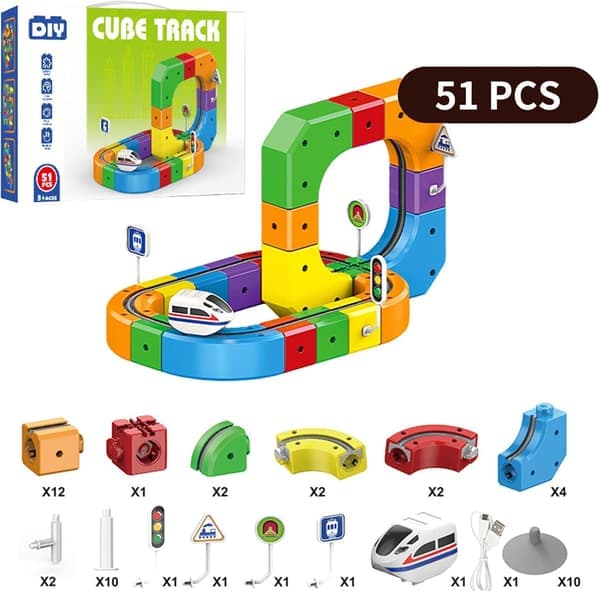 Click on the Track Electric Train Set, Magic Track Cube, 3D Embedded Layout Train Track Set, DIY Cube Track, for Kids (51 pcs)