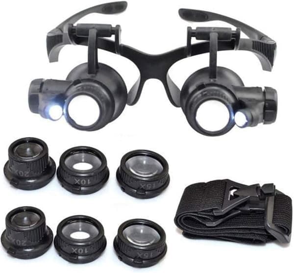 Hodebåndlupe Hodebåndlupe LED-lys Hodelykt Forstørrelsesglass Doble briller Lupe Linse Gullsmed Klokkereparasjon Måling