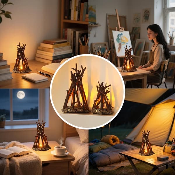 LED nattlys vedbål LED dimbar lampe med 3 lysmoduser