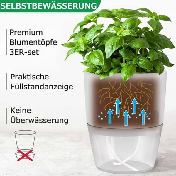 Self-watering flower pot for indoor use, flower pots with irrigation system, white (4 pcs)