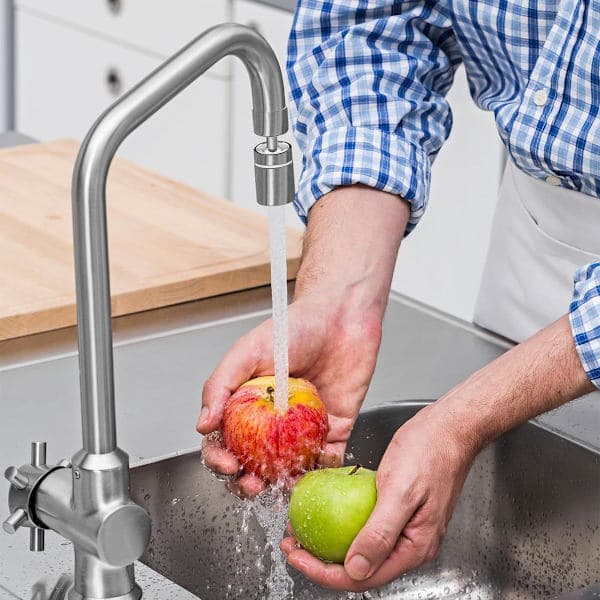 Kranförlängning-Krantillbehör- Kran-360° Kranluftare Diskho Stänksäker Kransprayförlängare och Diskho med 2 Sprayinställningar Silver 2