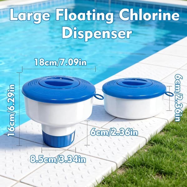 Flytande klortablettdispenser för pooler 7\" diameter poolklorflottör passar 3\" tabletter med justerbara flödesventiler balanserade simbassänger spa