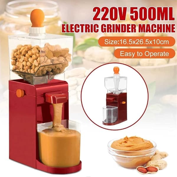 Peanut Butter Machine, Electric Nut Grinder, 500ml Food Processor with Non-Slip Base, 110V–220V, Suitable for Home Kitchen