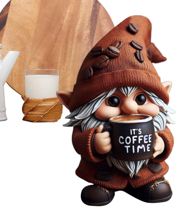 Handmade Coffee Gnome Statue - Kitchen Counter Decor for Coffee Lovers, Unique Gift for Home & Cafe