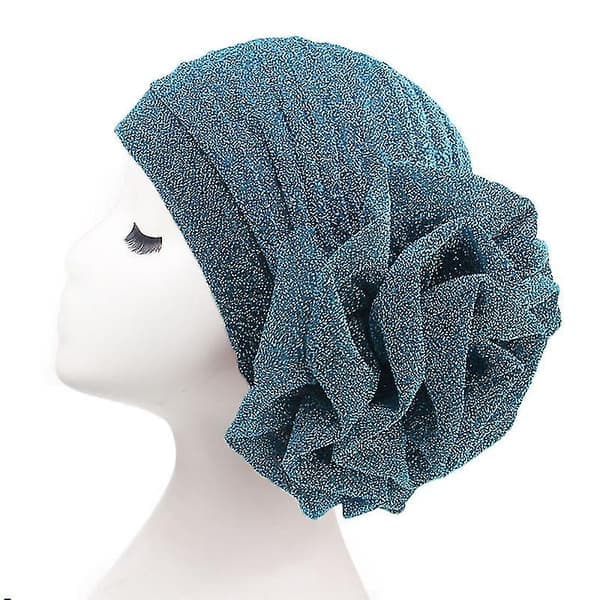 Glitter turban hodeplagg for kvinner, for hårtap, cellegift, muslimsk stil, med blomsterdekorasjon
