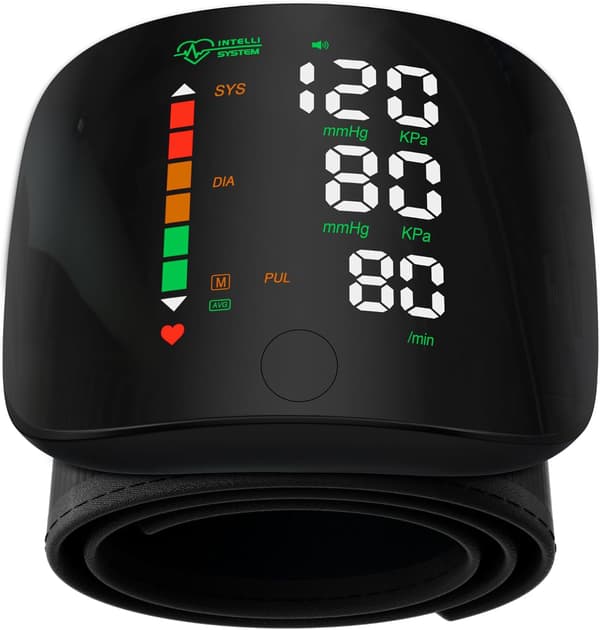 Handledsblodtrycksmätare LED-display, pekskärm handledsblodtrycksmanschett 99x2 minnesplatser handleds-BP-mätare med bärväska
