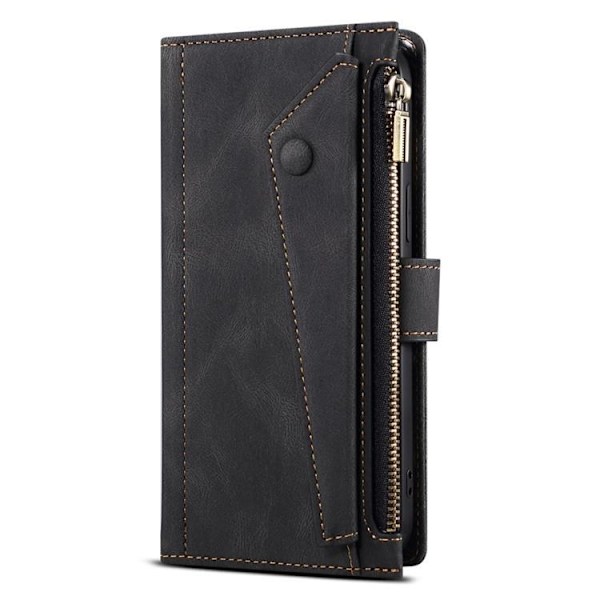 iPhone 14 Plånboksfodral Flap Zipper Strap - Svart
