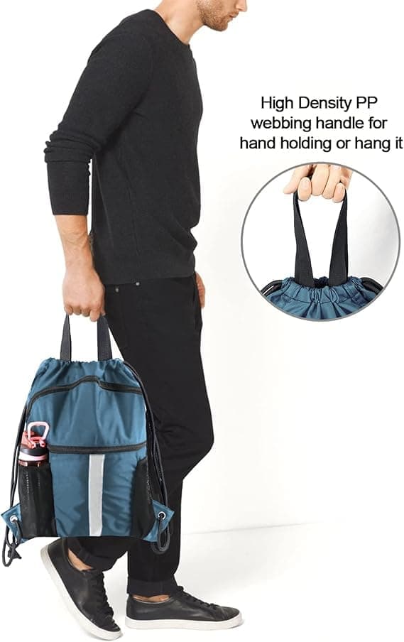 Drawstring Backpack with Shoe Compartment X-Large Black Gym Sport Drawstring Backpack