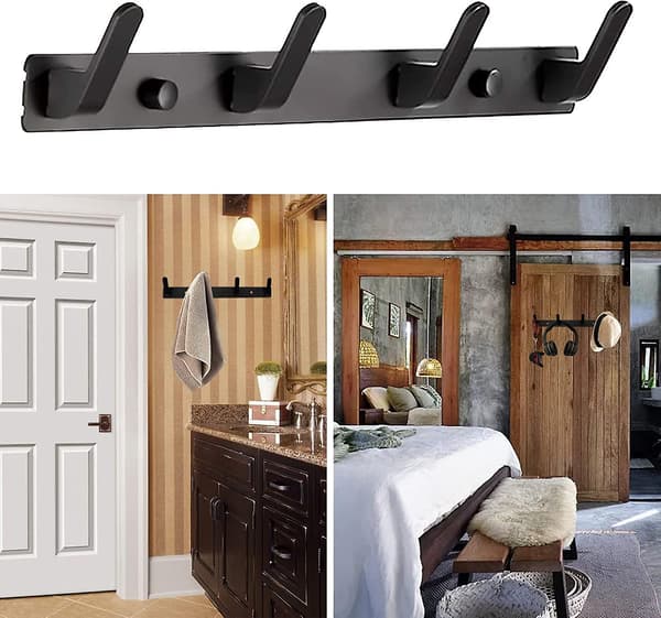 Wall Mounted Coat Hooks 4 Hooks Black Door Hanger Hat Rack Key Hooks For Lmell Wall Clothes