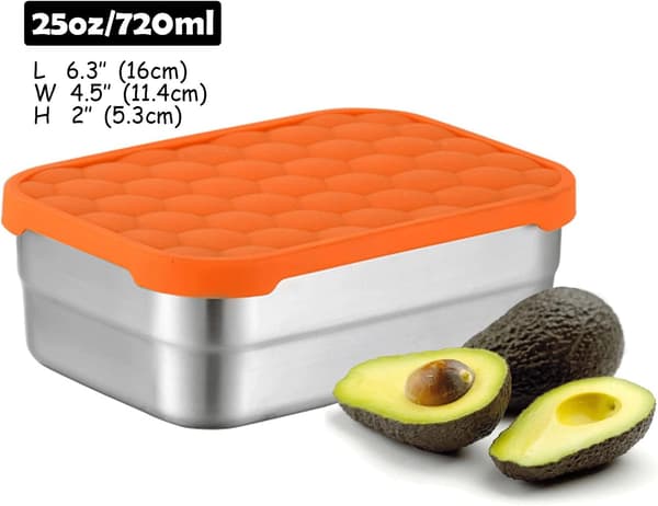 Rostfria Behållare med Lock, Matlåda med Läcksäkert Silikonlock, Matförvaring Bento Box för Snacks, Smörgåsar, 740ml