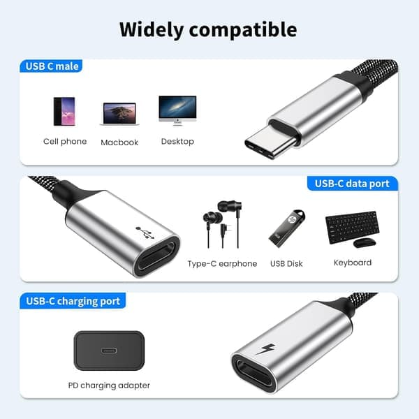 USB C Splitter med PD 60W Hurtiglading og Dataoverføring (Støtter Digitale Hodetelefoner, IKKE for Skjerm), USB C til USB C Hunn Adapter