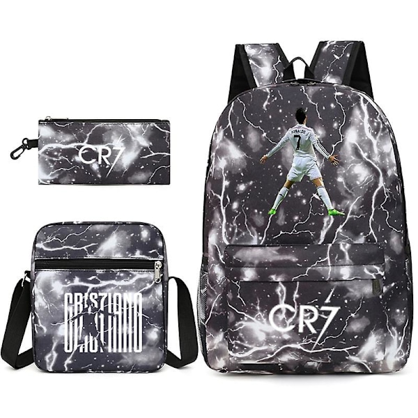 Fotbollsstjärna C Ronaldo Cr7 ryggsäck med printed runt studenten Tredelad ryggsäck. Black 1 Black 1 Shoulder bag pencil case Black 1 Shoulder bag pencil case