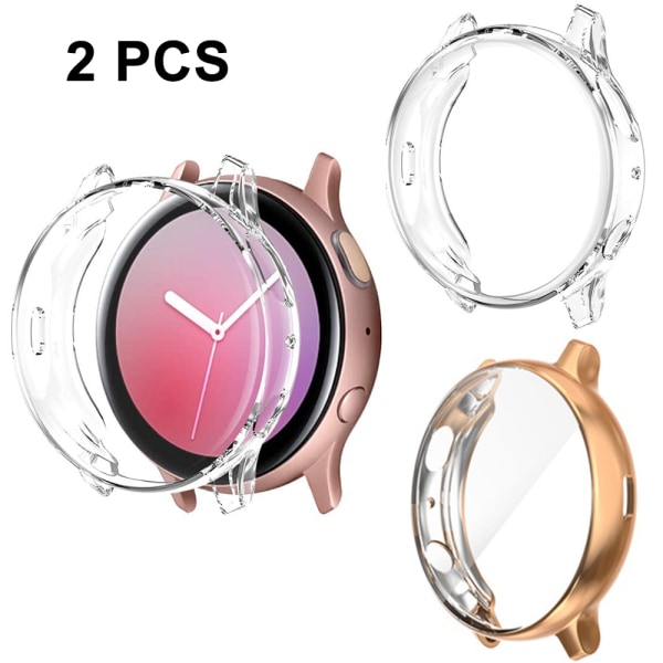 (2-pack) Case Kompatibel för Samsung Galaxy Watch Active, Silikon Bumper Skyddande skal Face Cover Transparent+Transparent 40mm
