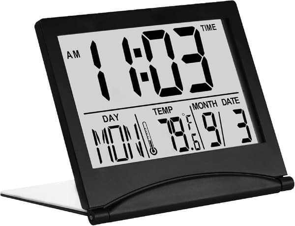 Digital clock foldable travel alarm clock - Compact alarm clock with temperature and date display - Digital alarm clock