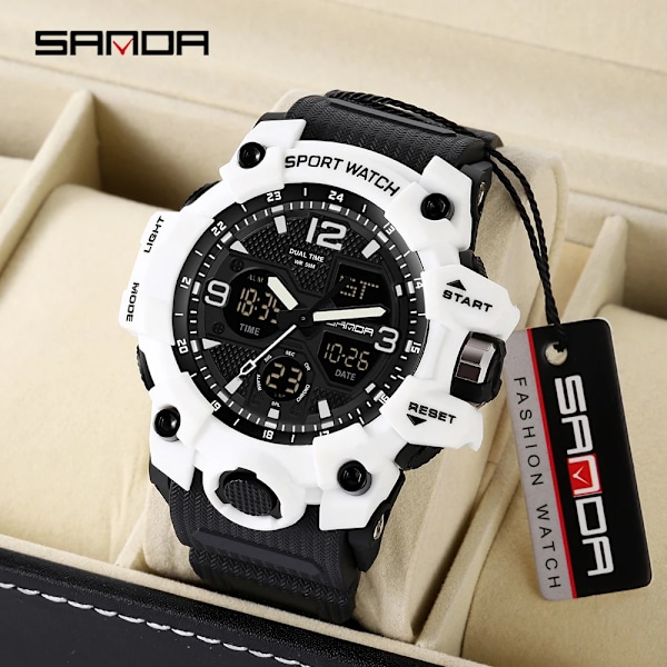 SANDA Herr Militärklockor Vit Watch LED Digital 50M vattentät watch Herr Multifunktionsklocka Relogio Masculino 942 Ms White 942 Ms White