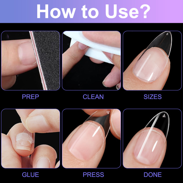 Mandelkorta nageltips-tips för gelnaglar, cover nagelspetsar, förformade halvmatta spetsar Naglar Gelly nageltips-360 stycken 10-storlekar, 4 stycken Nail Gl