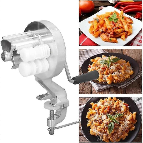 Manual Macaroni Machine, Cavatelli Machine for Authentic Italian Pasta, Portable Hand-Cranked Noodle Press Silver