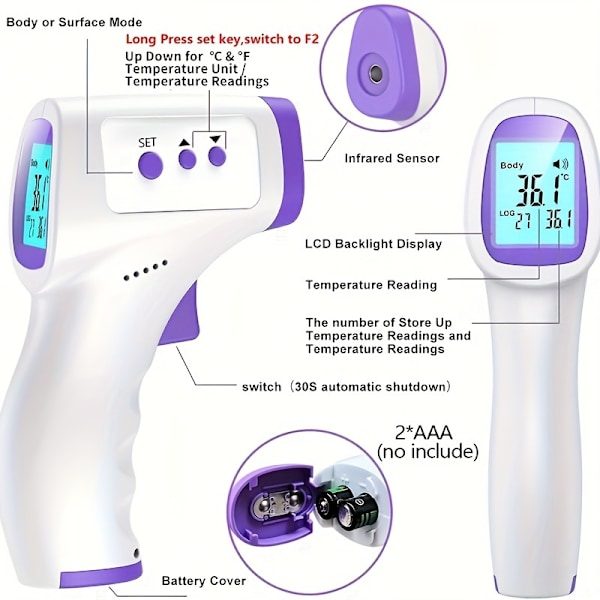 1 st digital termometer för pannan, beröringsfri infraröd medicinsk termometer, verktyg för mätning av kroppstemperatur, för vuxna och barn,