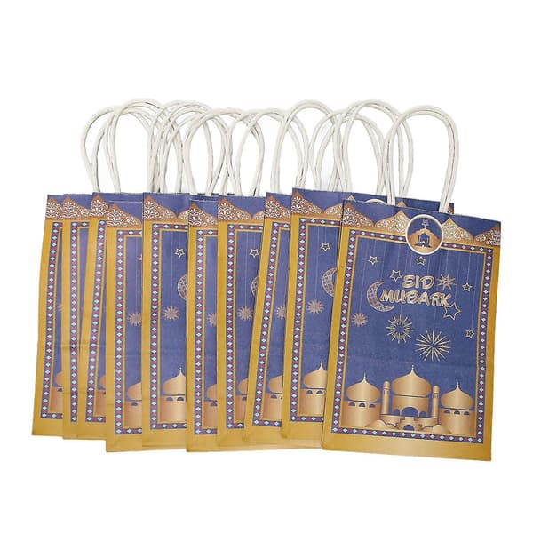 10 st Eid Mubarak Presentpåsar Klar Tryck Återanvändbara Eid Favörpåsar för Ramadanfest Eid Dekoration