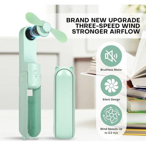 Mini håndholdt ventilator, mini lydløs genopladelig ventilator med 3 hastigheder, bærbar USB-ventilator til rejser (grøn)