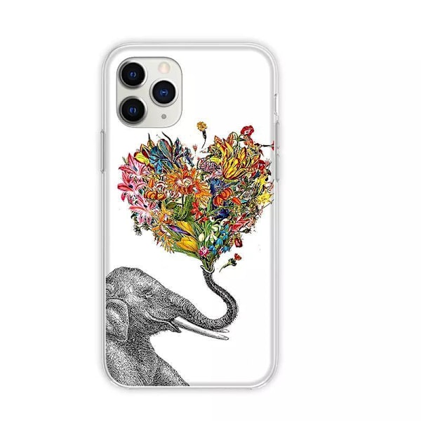 Vackert skal för alla iPhone 14 modeller elephant med blommor hj Grey one size Grey iPhone 14 Plus