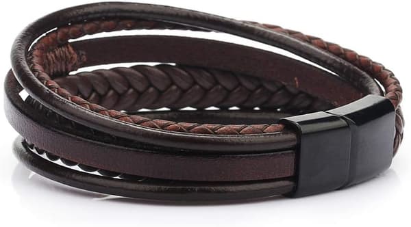 Men's Multi-Strand Brown Leather Braided Everyday Bracelet