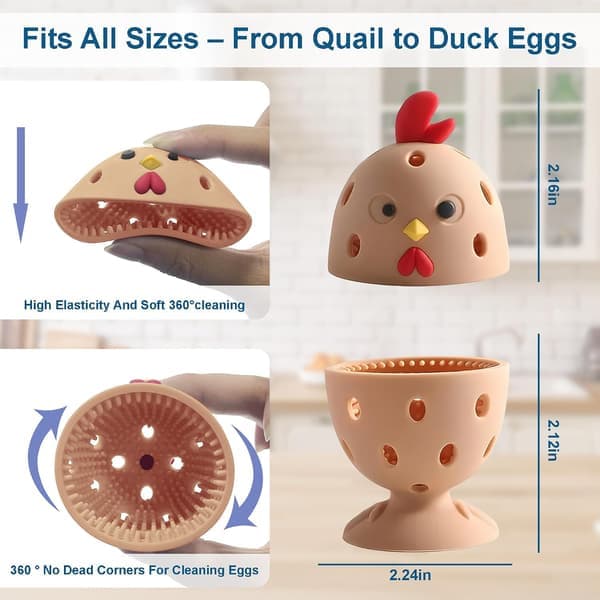 Fresh Egg Washer, Fresh Egg Brush, Reusable Silicone Chicken Shaped Scrubber, Egg Shell Cleaner for Poultry Farm