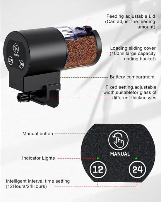 Automatisk Foderautomat – Automatisk Akvariefoderautomat – Stor 100 ml Kapacitet – Med Justerbar Fodringstimer – Batteridrevet – Velegnet til Flager og Piller