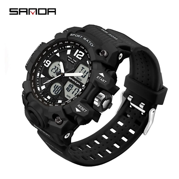 SANDA Herr Militärklockor Vit Watch LED Digital 50M vattentät watch Herr Multifunktionsklocka Relogio Masculino 942 Ms black white 942 Ms black white
