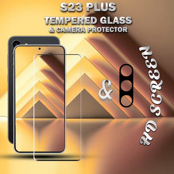 1-Pack Samsung S23 Plus Skärmskydd & 1-Pack linsskydd - Härdat Glas 9H - Super kvalitet 3D