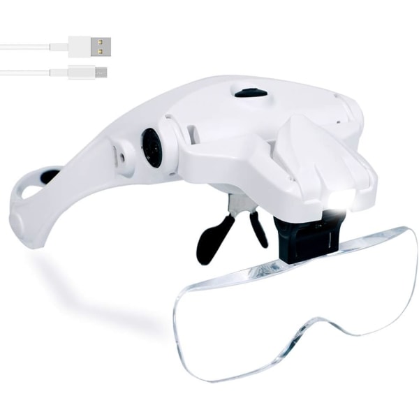 Förstoringsglas för närarbete, USB uppladdningsbart huvudförstoringsglas Glasögon för handsfree användning Korsstygnsmålning Sömnad Hantverk Läsning