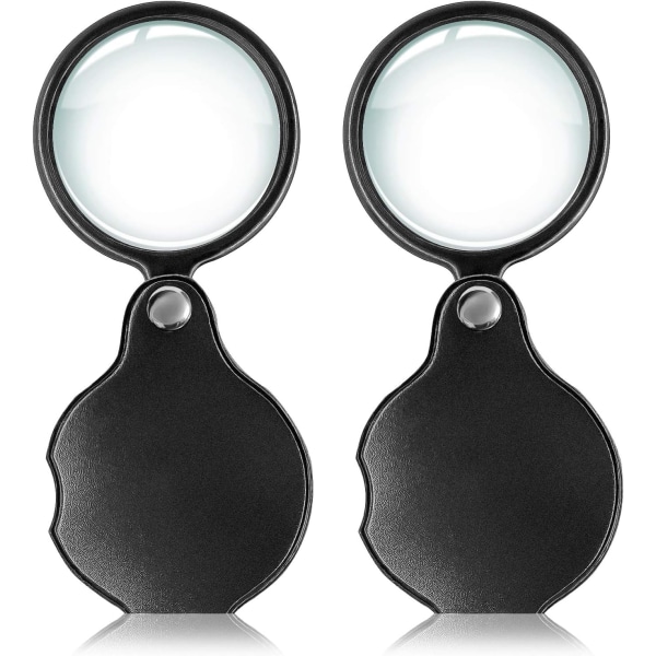 2 st 10X fickförstoringsglas, hopfällbart minilup med roterande skyddande läderslida, för smycken, läsning (svart)