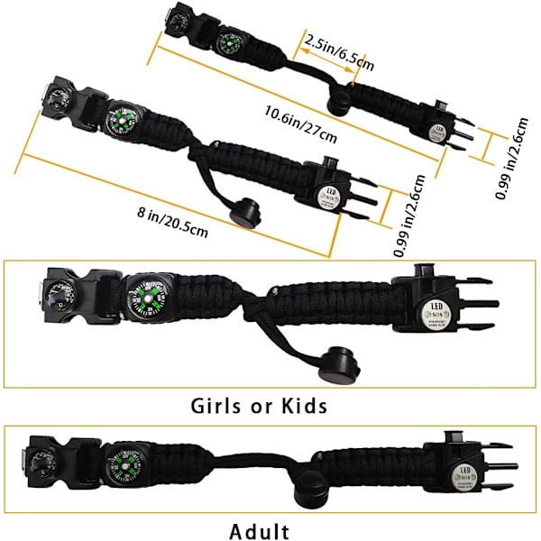 Överlevnadsarmband i paracord, tändstål, vattentät SOS-lampa, kompass, visselpipa, 20 i 1, ultimat taktisk överlevnadsutrustning, present Black-orange