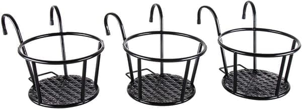 Väggkorg i smidesjärn för blomlådor, metallstaket, montering - 3-pack svart