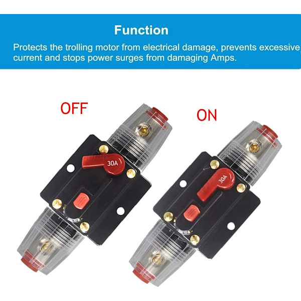 30A 40A 50A 60A 80A 100A 150A Audio Kretsbrytare Auto Bilstereo Inline Säkringshållare Inverter, Manuell Återställning 12V-24V DC för Bil Marin Båt