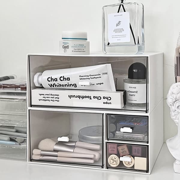 3-Tier Stackable Desk Organizer, White Plastic Storage Drawers with Multiple Compartments for Office Supplies, Makeup, and Bathroom Organization White