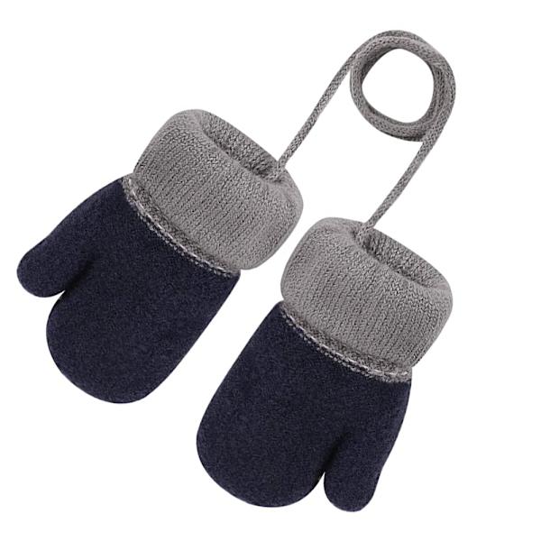 Barn Fleece Fodrade Stickade Vantar för Baby Toddler Pojkar Flickor Vinterhandskar Stickade Tjocka Termiska Handskar blå
