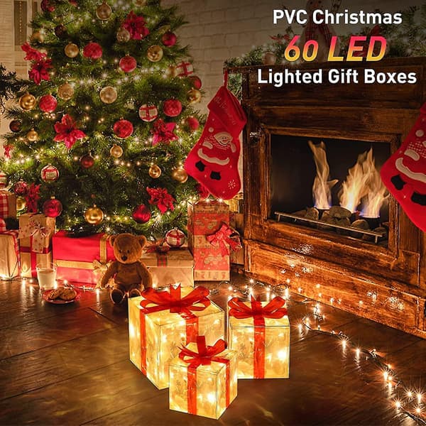 2025 New Decorative Gift Box with String Lights, Decorative Lights and Festive Ornaments, 3-piece Set