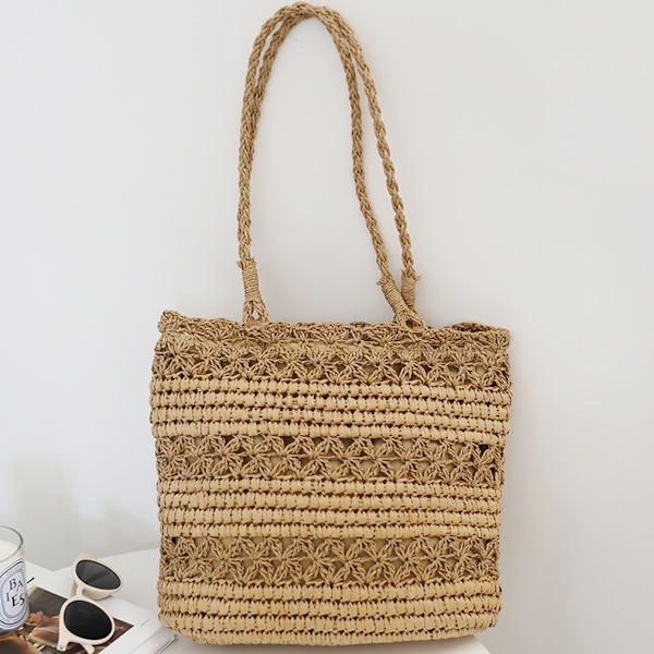 Kvinnor Halm Vävd Handgjord Vävning Axelväska, Handväska Halm Handväska, Sommar Strand Tote Handväska