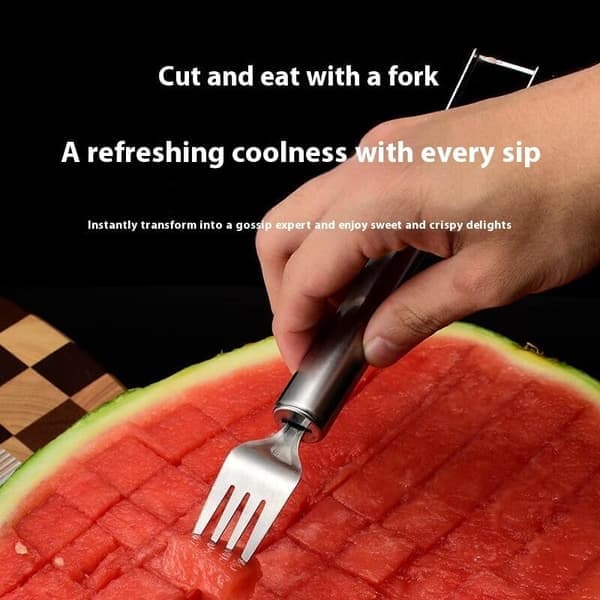 2-i-1 Vannmelonkutter og Gaffel - 1 Pakke Fruktkniv i Rustfritt Stål for Melon, Vannmelonkutter, Praktisk Fruktkutter