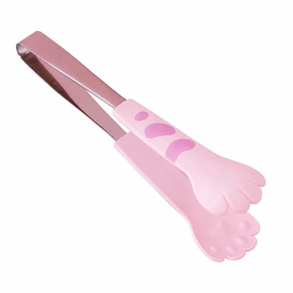 Køkkentang med kattepote, rustfrit stål, pink, lille, til salatgrillning