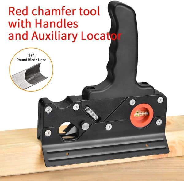 Wood Planers for Woodworking, Chamfer Plane Woodworking Tool for Edge Smoothing with Auxiliary Locator and Handle, Hand Chamfer Plane Black