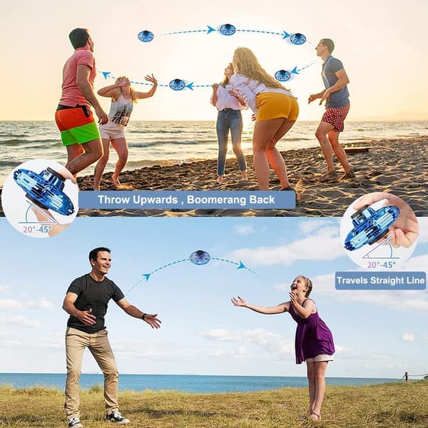 Flygende In Fly Spinner, Fidget Spinner Flygende Leker, Mini Fly UFO Håndkontrollert Boomerang Drone for Barn Gutter Jenter Tenåringer 8 9 10+ År (Blå)