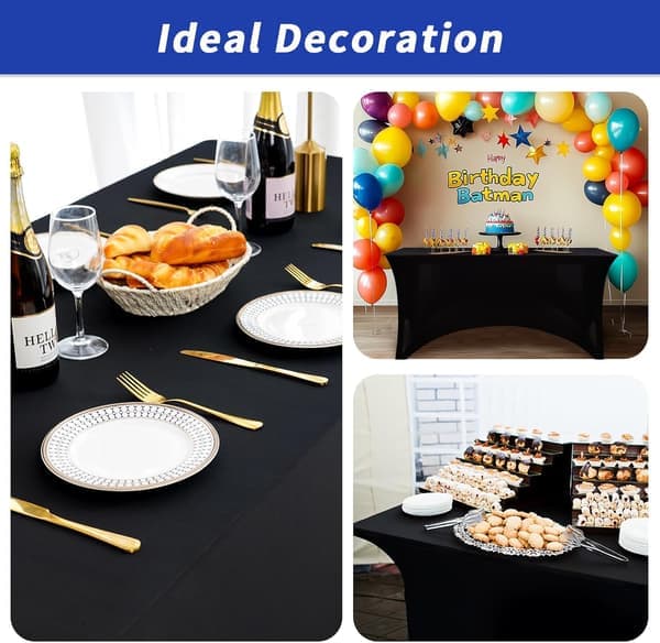 3-pack Black Tablecloth for 6FT Rectangular Tables Rectangular Tablecloths Stretch Spandex Fitted Table Covers 6FT for Parties Trade Shows Banquet