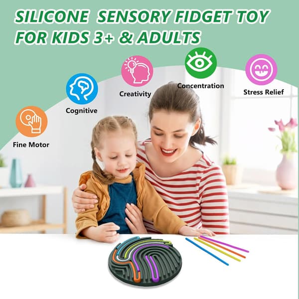 Sensorisk aktivitetsbräda, sensoriska fidget-stressleksaker i silikon för barn 3+ och vuxna, lugnande för ångest, ADHD & AutismGrön, rund)